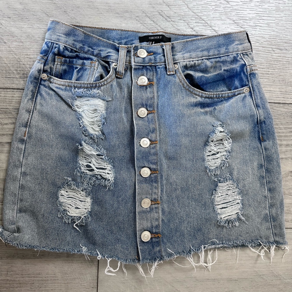 Forever 21 Distressed Denim Skirt